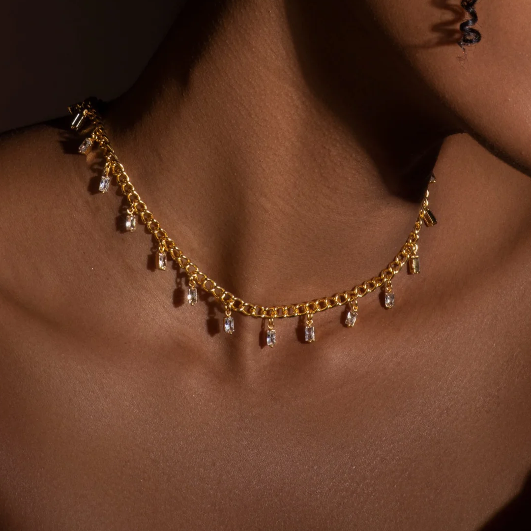 Baguette Cuban Chain and Earrings Set