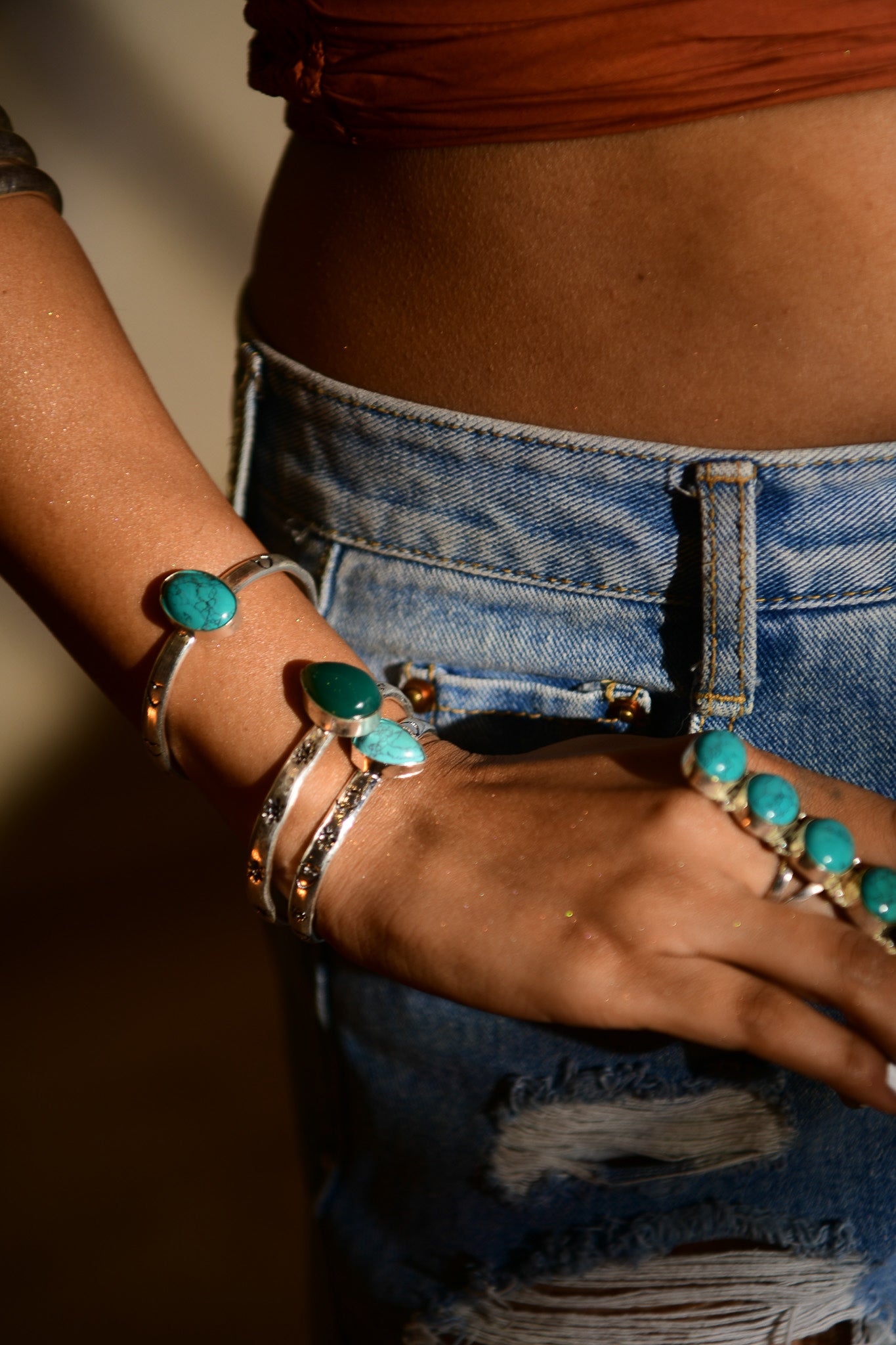 Turquoise stamp trio bangle