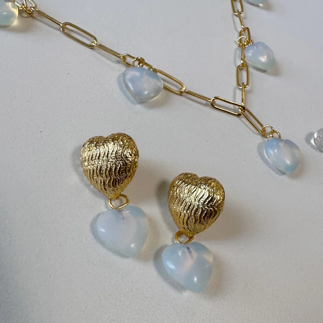 Opal Gold Heart Earrings