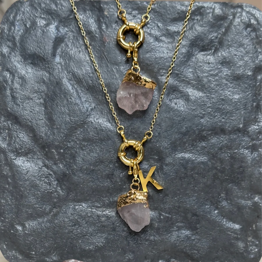 Rose Quartz Initial Stone Chain