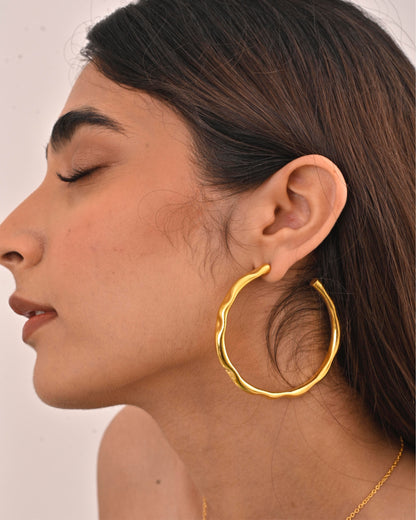 Gold Wavy Hoops