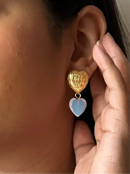 Opal Gold Heart Earrings