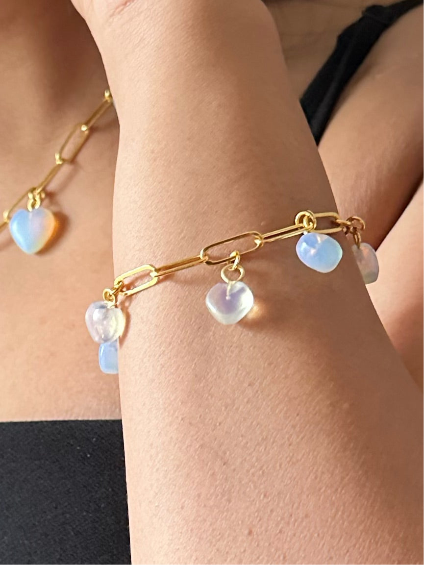 Opal Heart Link Bracelet